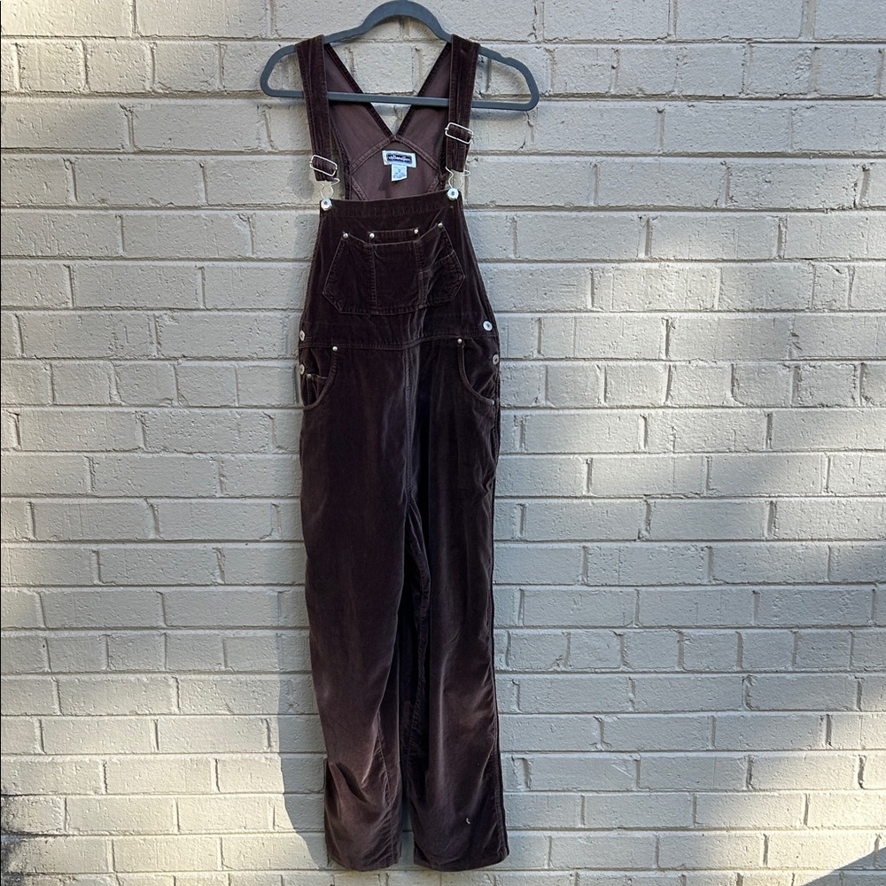 Vintage 90s Xhilaration Women's Chocolate Brown Cotton Velvet Overalls M